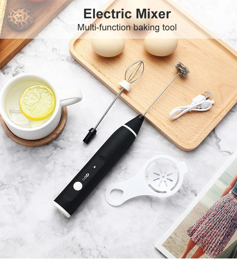 2-in-1 Rechargeable Coffee Beater & Milk Frother – USB Handheld Mixer