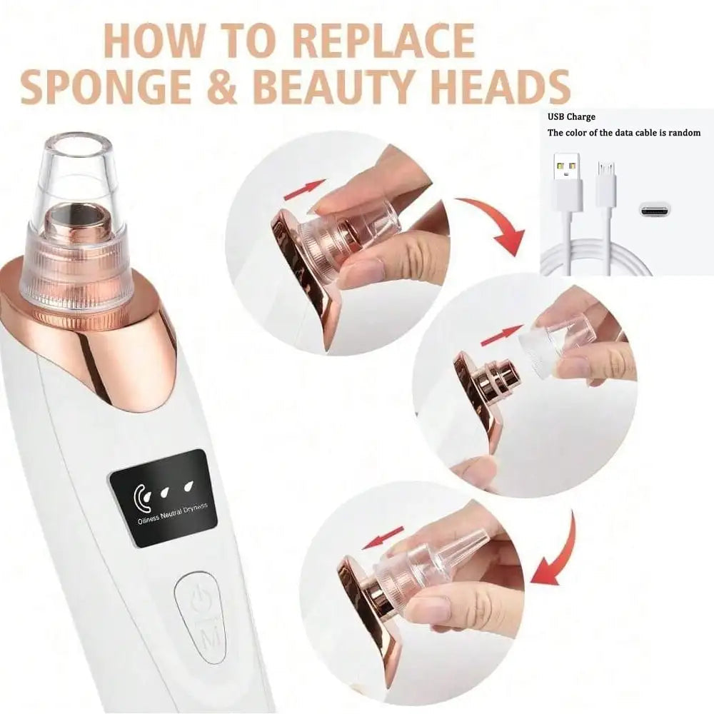 5-in-1 Electric Blackhead Vacuum Pore Cleaner with LCD Display – Facial Deep Cleansing & Acne Removal
