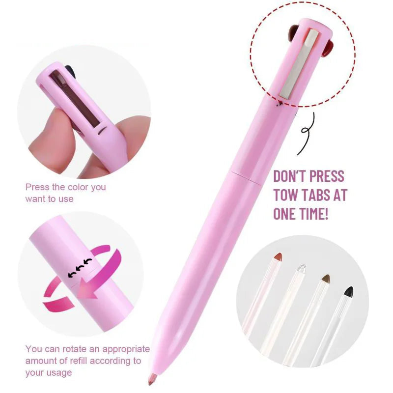 4-in-1 Makeup Pen – Waterproof Eyeliner, Eyebrow Pencil, Lip Liner & Contour