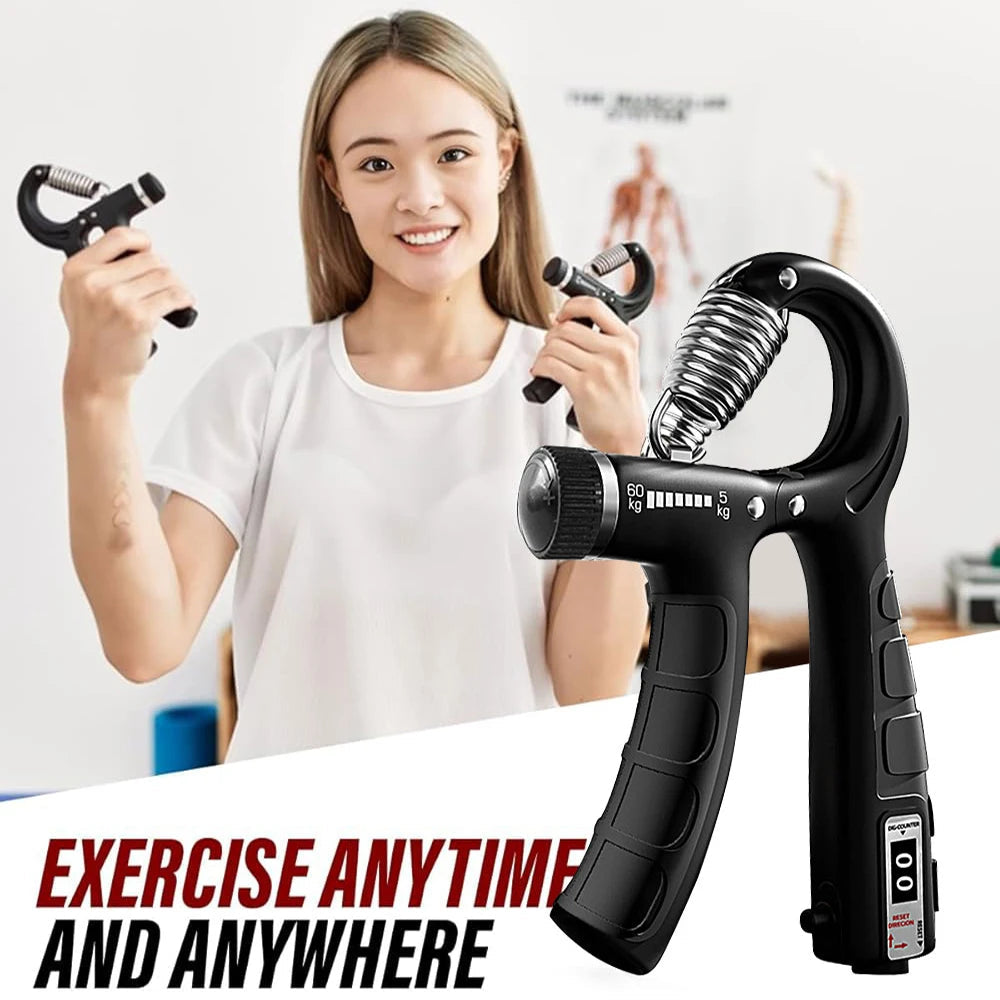Adjustable Hand Grip Strengthener 5–60KG | Automatic Counting Grip Trainer | Forearm, Wrist & Finger Exerciser