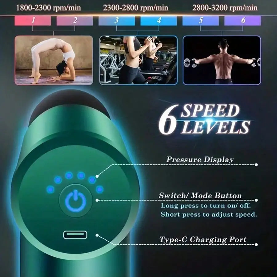 Electric Massage Gun for Full Body | Deep Tissue Muscle Massager with Multiple Heads & Speed Levels