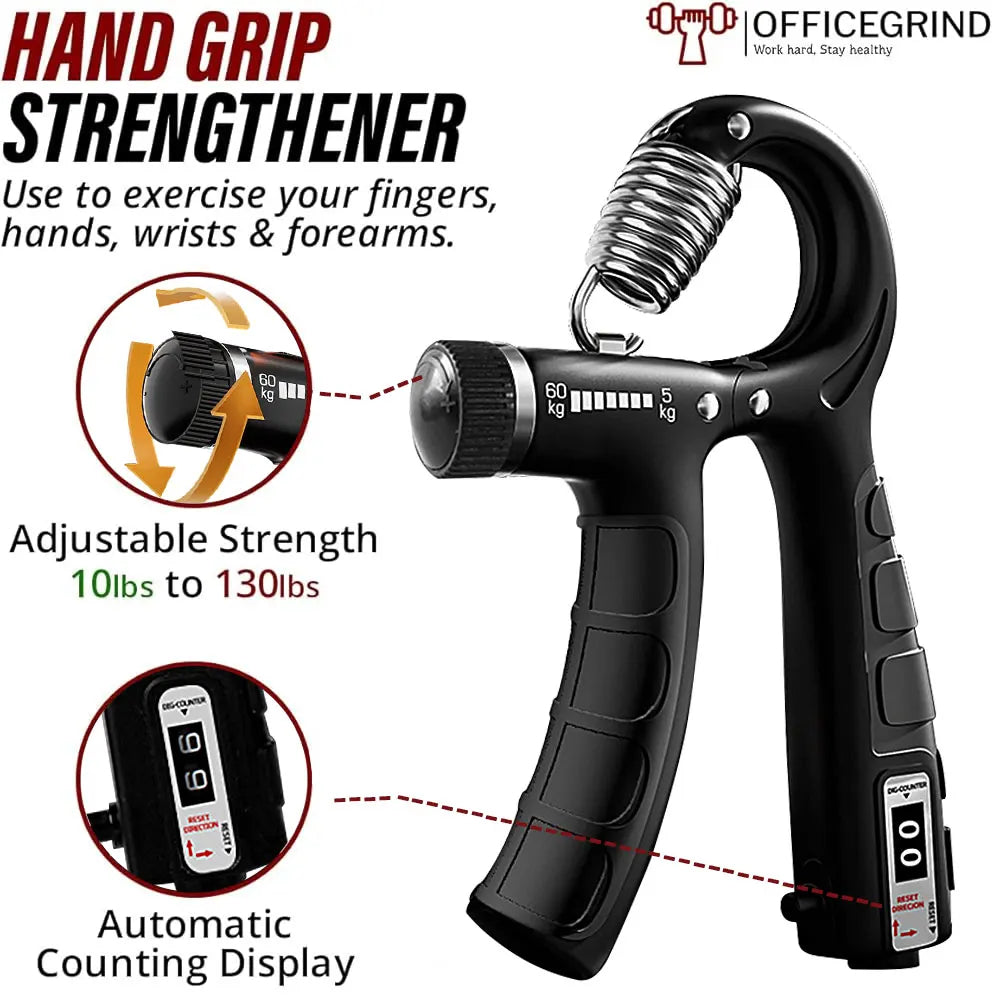 Adjustable Hand Grip Strengthener | Automatic Counting Grip Trainer | Forearm, Wrist & Finger Exerciser