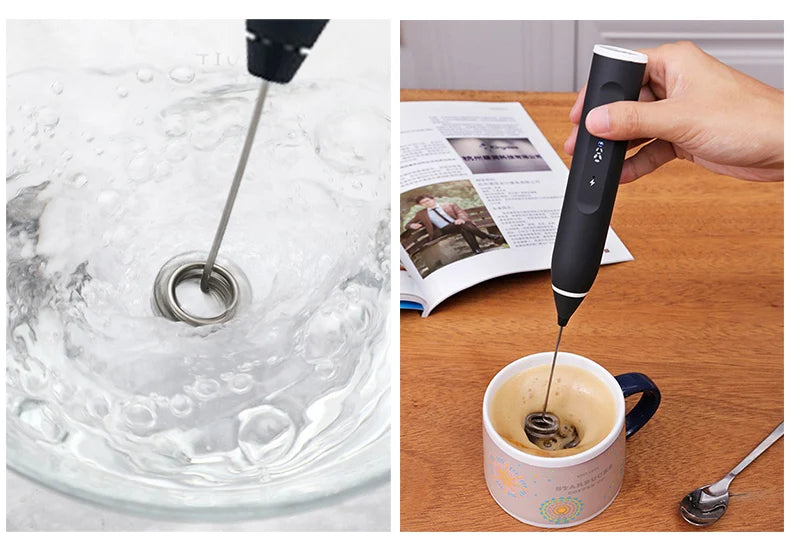 2-in-1 Rechargeable Coffee Beater & Milk Frother – USB Handheld Mixer