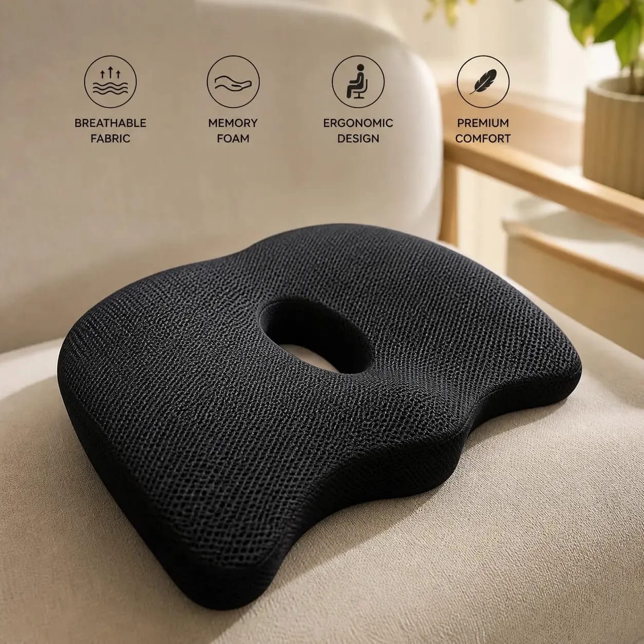 Orthopedic Memory Foam Seat Cushion – Back & Tailbone Pain Relief for Car Seats, Office Chairs & Home Use