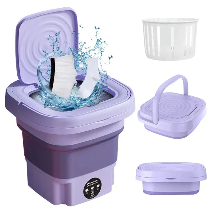 Foldable Mini Washing Machine – Portable Electric Washer with Spin Dryer for Underwear, Socks & Small Laundry | Compact Travel Laundry Machine