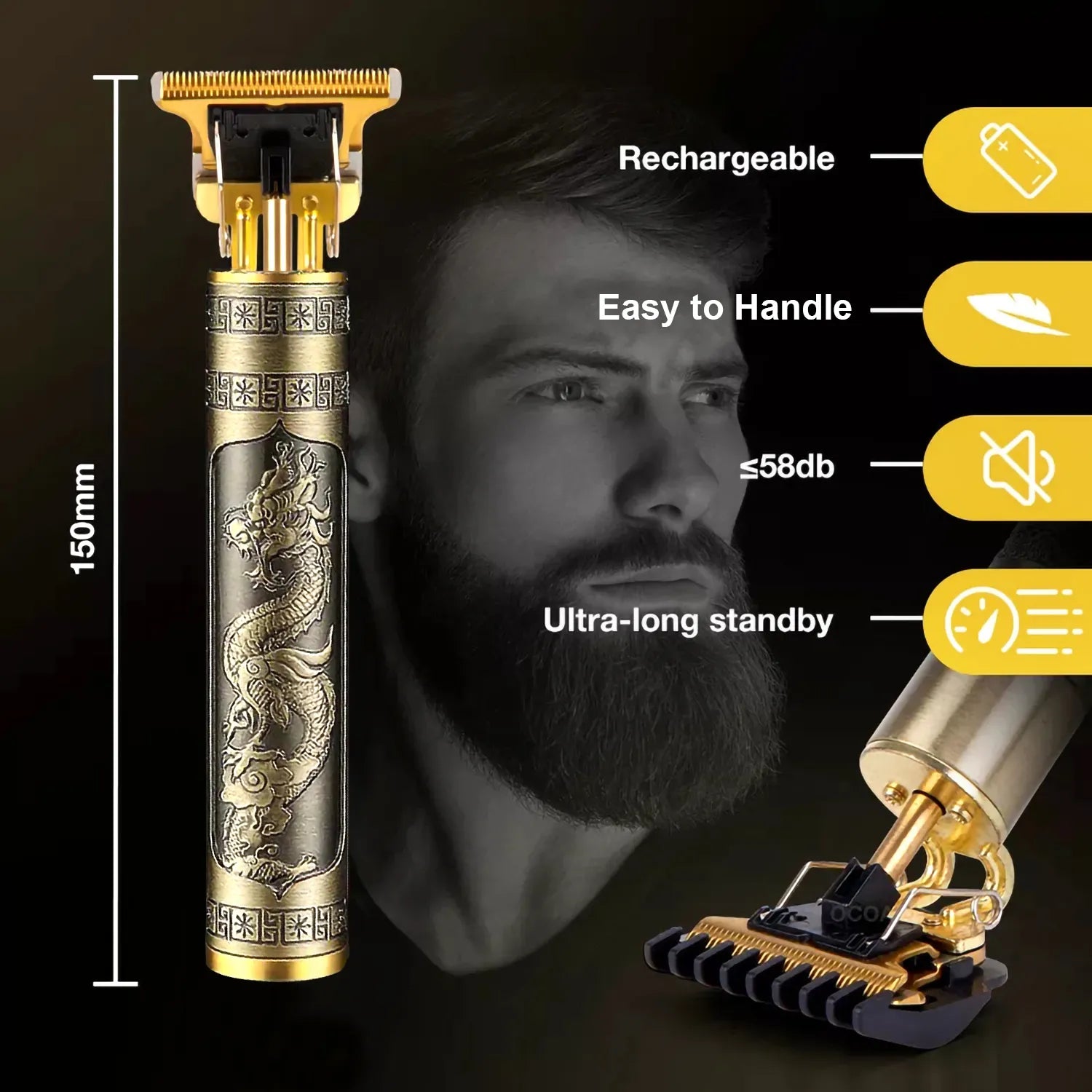 T9 Vintage Hair Trimmer for Men | Rechargeable Cordless Hair Clipper & Beard Shaver