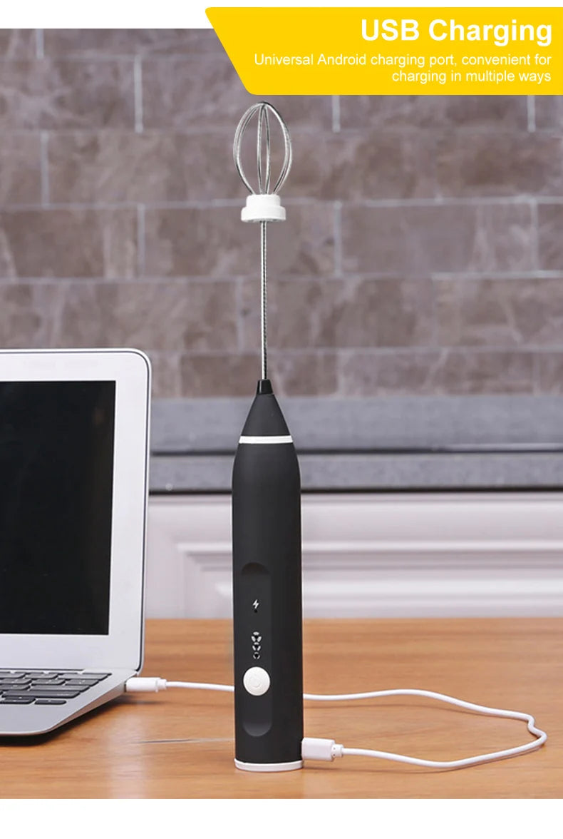 2-in-1 Rechargeable Coffee Beater & Milk Frother – USB Handheld Mixer
