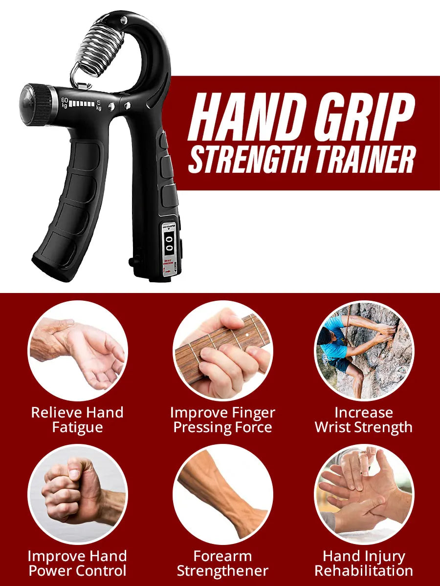 Adjustable Hand Grip Strengthener 5–60KG | Automatic Counting Grip Trainer |  Forearm, Wrist & Finger Exerciser