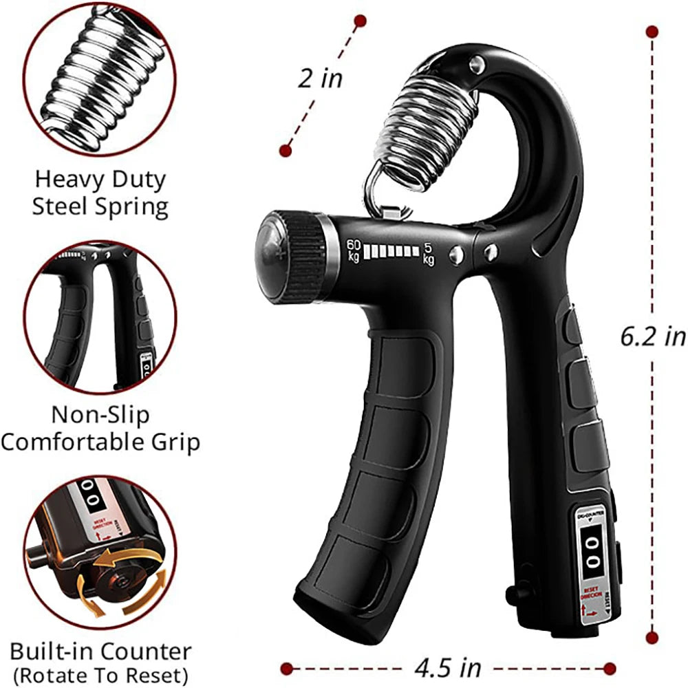 Adjustable Hand Grip Strengthener 5–60KG | Automatic Counting Grip Trainer |  Forearm, Wrist & Finger Exerciser