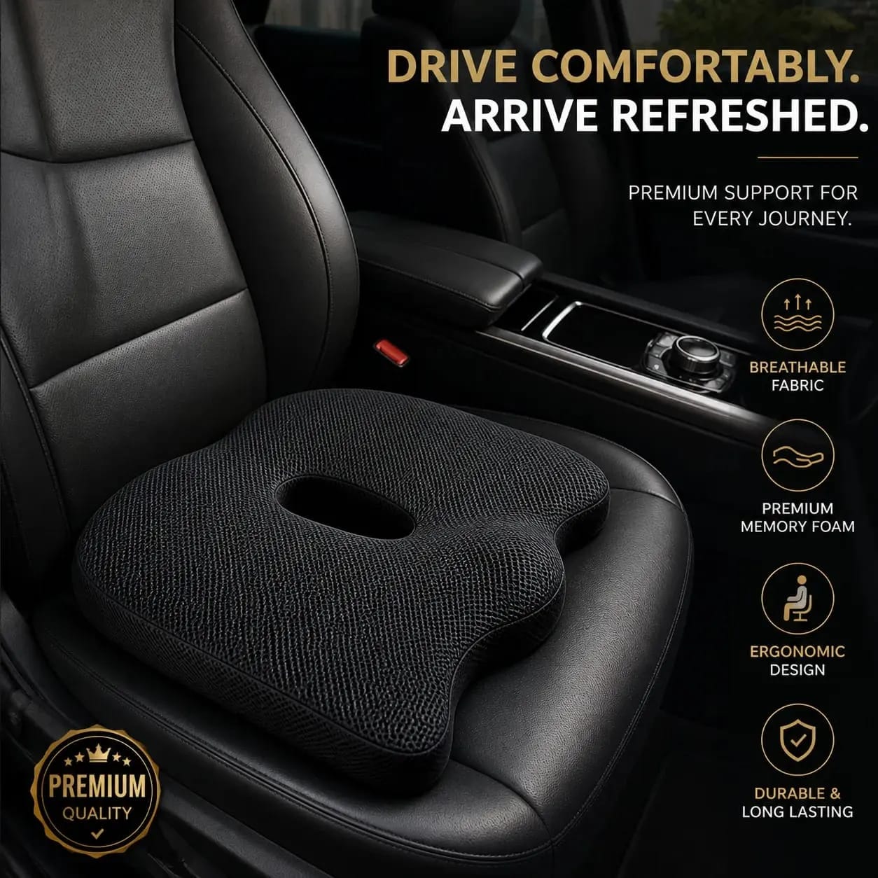 Orthopedic Memory Foam Seat Cushion – Back & Tailbone Pain Relief for Car Seats, Office Chairs & Home Use